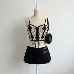 H&M Black and Cream Embroidered Crop Top Corset